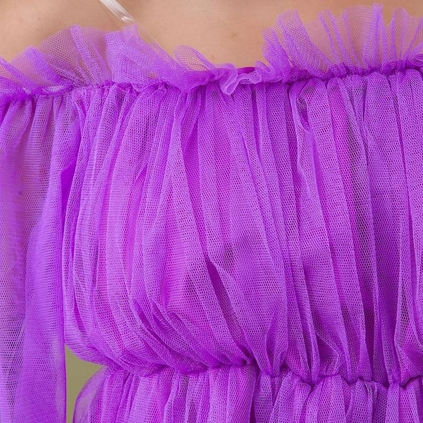 Women's Off Shoulder Net top - Purple, XS