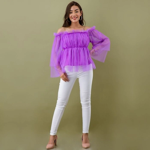 Women's Off Shoulder Net top - Purple, S