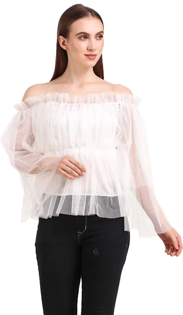 Women's Off Shoulder Net top - White, M