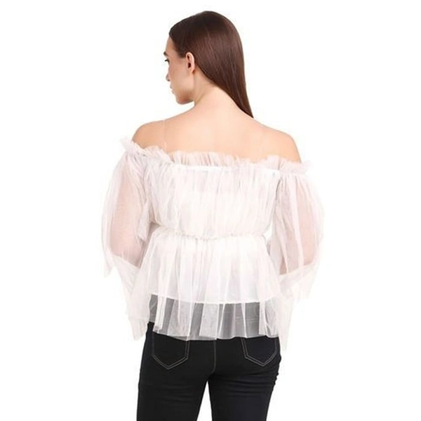 Women's Off Shoulder Net top - White, L