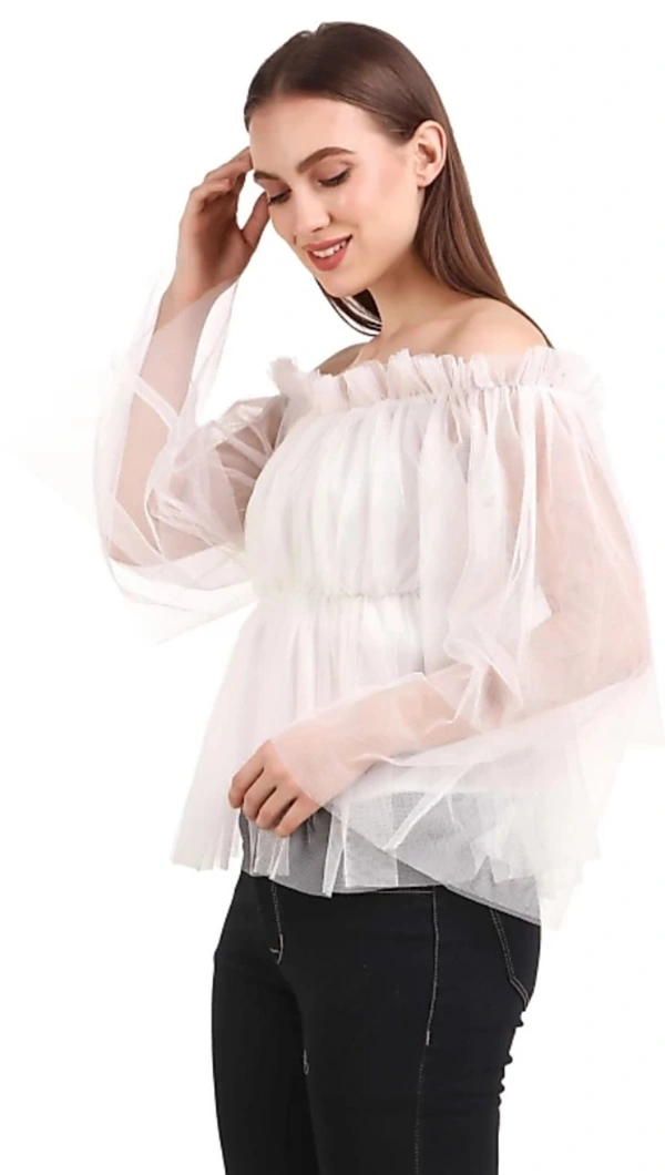 Women's Off Shoulder Net top - White, L