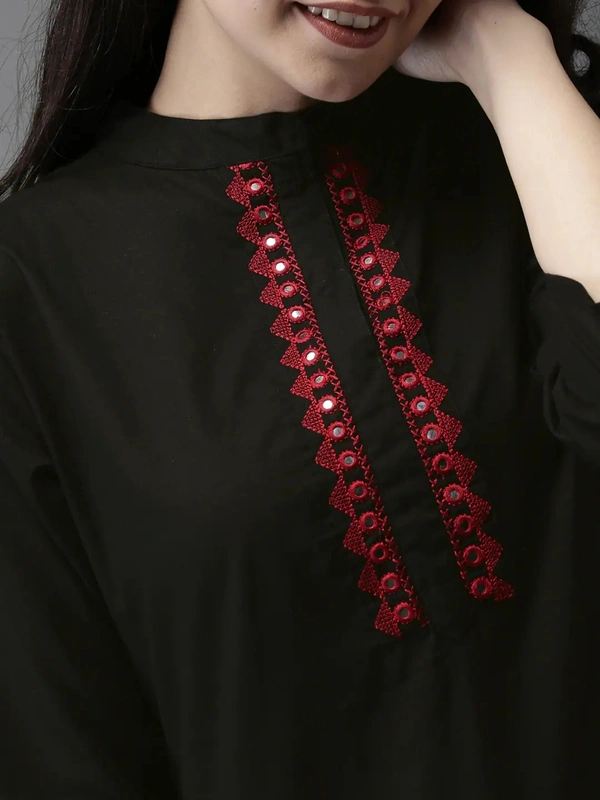 Women's Black Dyed/ Washed Cotton Kurti - Black, S