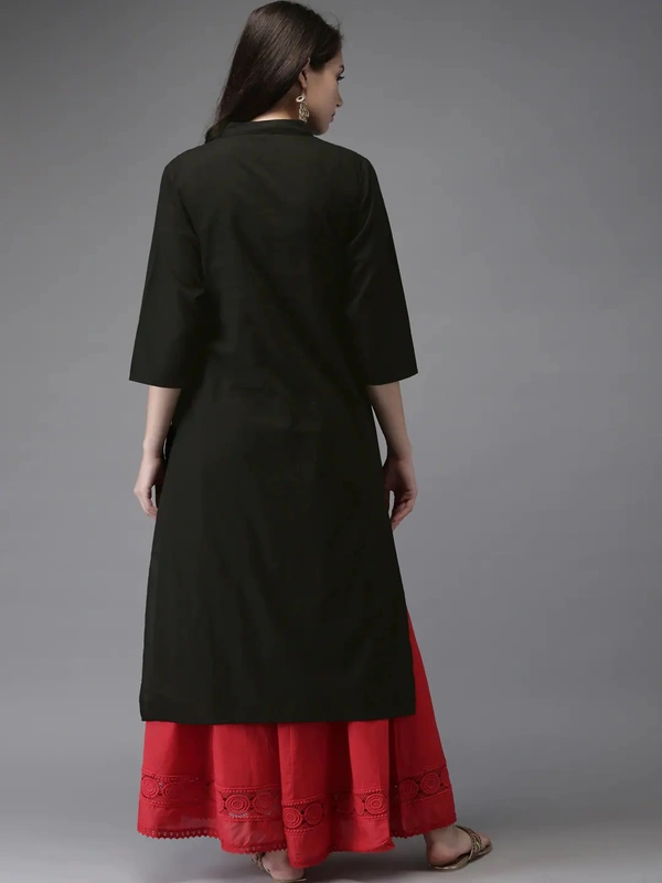 Women's Black Dyed/ Washed Cotton Kurti - Black, M