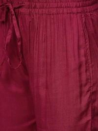 Women Rayon A-line Solid Long Kurti With Palazzos And Dupatta - Maroon, S