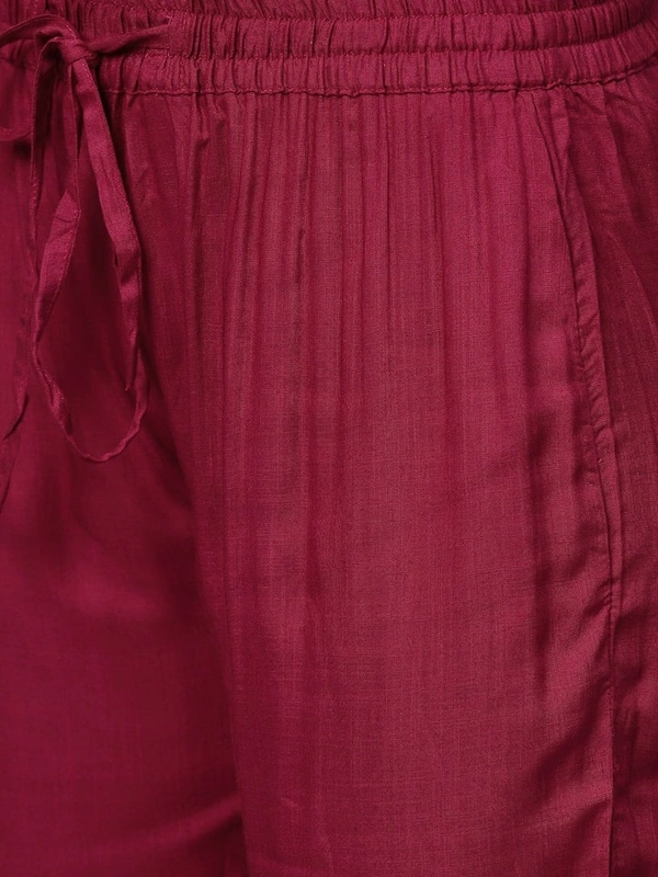 Women Rayon A-line Solid Long Kurti With Palazzos And Dupatta - Maroon, S