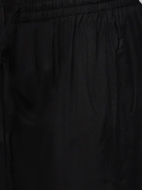 Women Rayon A-line Solid Long Kurti With Palazzos And Dupatta - Black, XXL