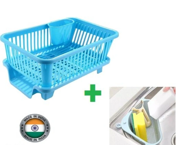 Tenido 3 in 1 Kitchen Sink Dish Rack Drainer Drying Rack Wasing Basket With Tray For Kitchen,Dish Rack Oraganizers And Sink Corner. (Blue)