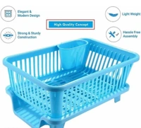 Tenido 3 In 1 Kitchen Sink Dish Rack Drainer Drying Rack Wasing Basket With Tray For Kitchen,Dish Rack Oraganizers And Shop Pump 2 in 1 Liquid Soap Dispenser Pump Sponge Caddy for Dish Soap. (Blue Colour)