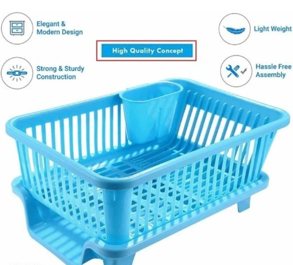 Tenido 3 In 1 Kitchen Sink Dish Rack Drainer Drying Rack Wasing Basket With Tray For Kitchen,Dish Rack Oraganizers And Shop Pump 2 in 1 Liquid Soap Dispenser Pump Sponge Caddy for Dish Soap. (Blue Colour)