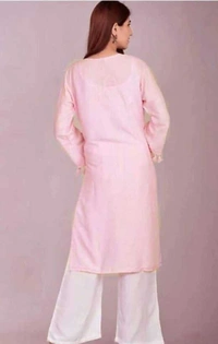 Women Rayon Straight Printed Long Kurti With Palazzos - M