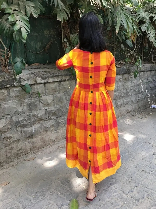 Orange And Yellow Checks Dress - XXL