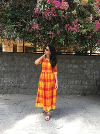 Orange And Yellow Checks Dress - 4XL
