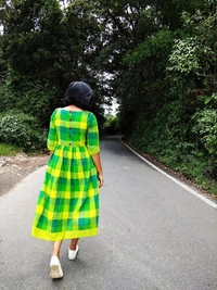 Green And Yellow Checks Cotton Dress - XL