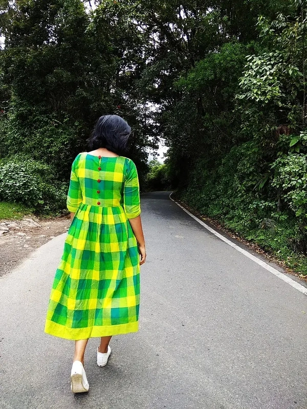 Green And Yellow Checks Cotton Dress - XXXL