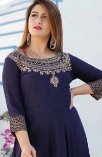 Women Printed Rayon Anarkali With Dupatta Set - Blue, XL