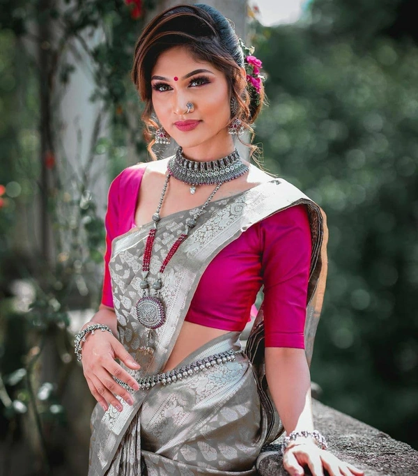 Fancy Jaquard Saree - Free Size