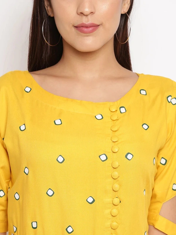 Women Rayon Flared Embroidered Yellow Kurti - S