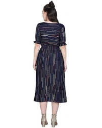 Women's Foil Printed Skater Dress - L
