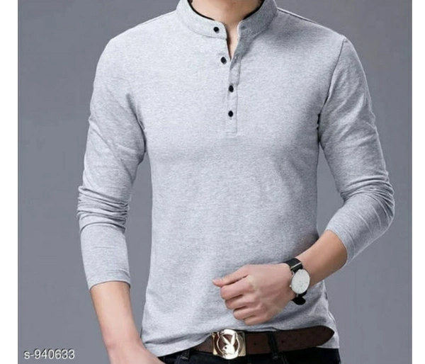 Stylish Cotton Solid T-shirt - Grey ,  S , M , L , XL , XXL , Free Delivery