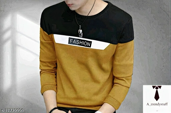 Round Neck Tshirt For Men | Stylish Duo Colour Tshirt  - Free Delivery, M,  