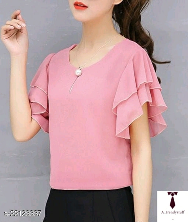 Women's Red Ruffle Sleeve Neck Button Top | Women's Top - Pink , Free Delivery, S , M ,L ,XL