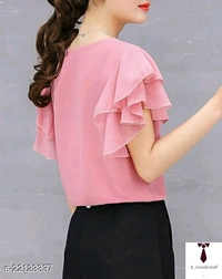 Women's Red Ruffle Sleeve Neck Button Top | Women's Top - Pink , Free Delivery, S , M ,L ,XL
