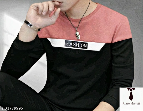 Round Neck Tshirt For Men | Stylish Duo Colour Tshirt  - L, Free Delivery,  
