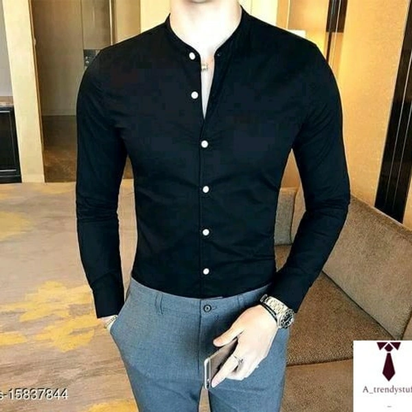 Stand Collar Shirts For Men | Partywear | Business Wear - Black, Free Delivery, S , M , L , XL , XXL