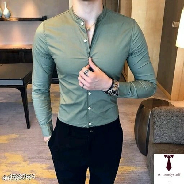 Stand Collar Shirts For Men | Partywear | Business Wear - Green, Free Delivery, S , M , L , XL , XXL