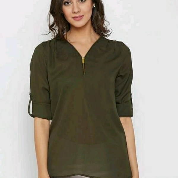 Green Poly Crepe Top With Zipper | Partywear | Women's Stylish Top - Green, Free Delivery, S , M , L , XL , XXL