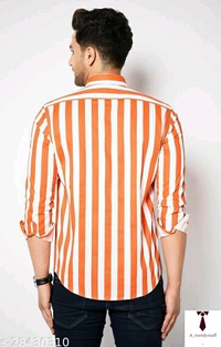 Casual Stripped Shirt For Men | Stripped Shirt For Men - Orange , Free Delivery, M , L , XL , XXL