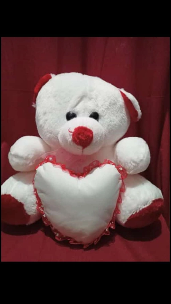 White And Red Teddy Bear With Heart - White and red , 15×15