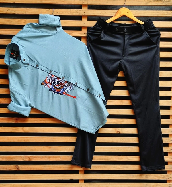 Gucci Zara Ccotton Tiger shirt + lycra pant - Black and Light blue, M38/30  