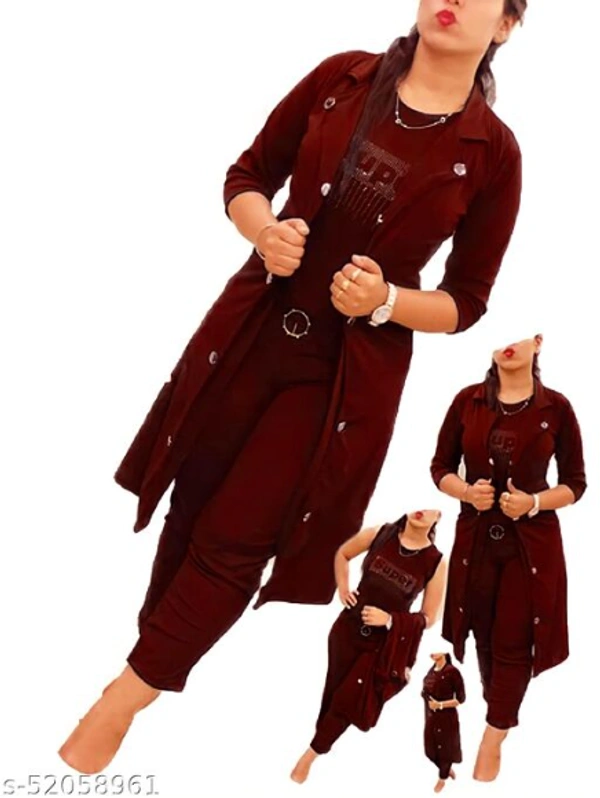 Women's 3 Piece Jumpsuit Dress With Shrug  - Brown, M
