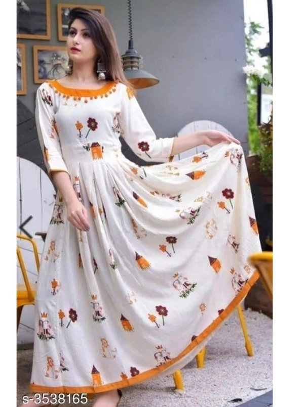 Women's Printed White Rayon Kurti . - white or yellow, S