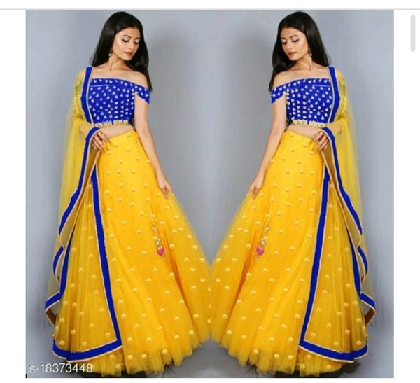 Women's new stylish and bollywood latest net lehengha choli for women with embroidery work with blouse piece  - Un-stitched, Yellow or Blue