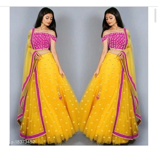 Women's new stylish and bollywood latest net lehengha choli for women with embroidery work with blouse piece  - Un-stitched, Yellow or Blue