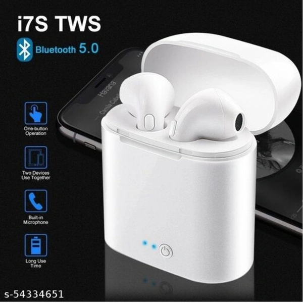 i-7 hifi sound service earbud  Bluetooth Headphones & Earphones  - White, Free size