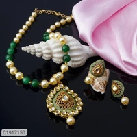 Pretty Gold Plated & Stone Necklace Set - Pink, free