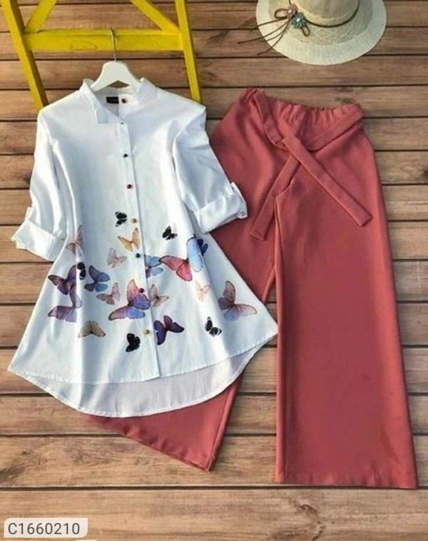 Women's Cotton Printed Top & Bottom Set - White Pink, Xl