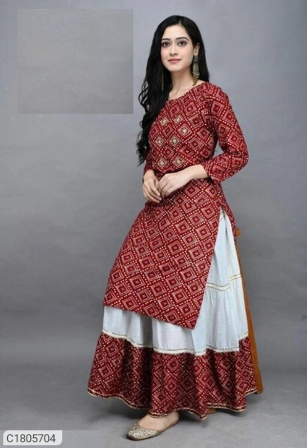 Attractive Printed Rayon Kurti Skirt Sets - Green, Xxl