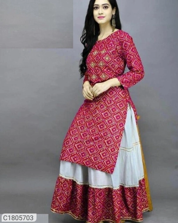 Attractive Printed Rayon Kurti Skirt Sets - Green, Xxl