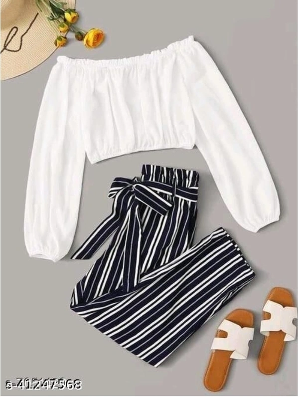Women Top & Bottom Set - White Blue, Delivery Free , 1, S