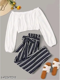 Women Top & Bottom Set - White Black, Delivery Free , 1, Xl