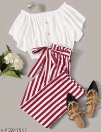 Women Top & Bottom Set - White Black, Delivery Free , 1, Xl