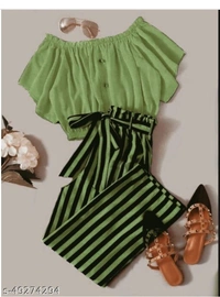 Stylish Modern Women Top & Bottom Sets - green, 0, Free size