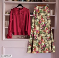 Women's Rayon Top with Skirt Sets - Black Yellow, Xl