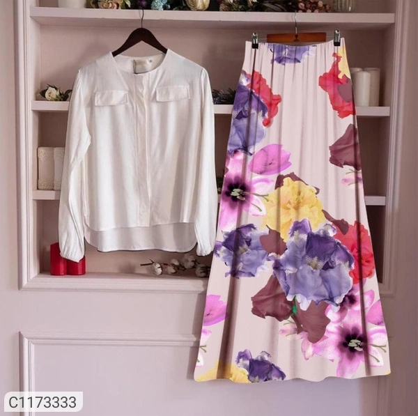 Women's Rayon Top with Skirt Sets - Pink Green, Xl