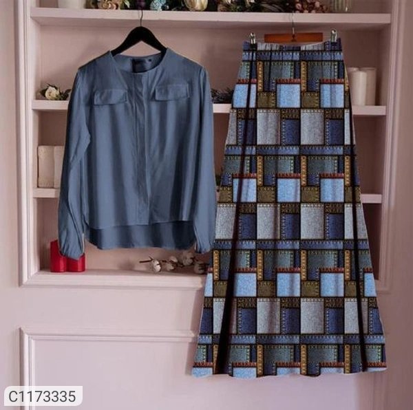 Women's Rayon Top with Skirt Sets - Red Green, Xxl