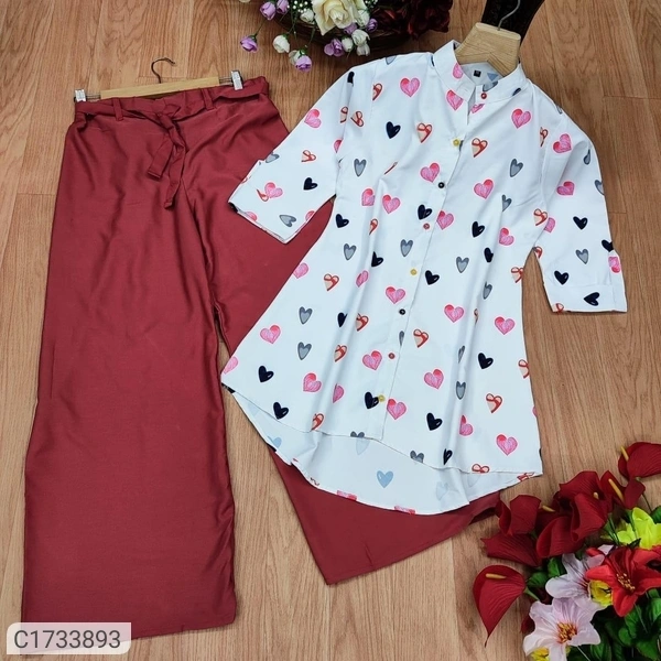 Trendy Printed Cotton Kurti Palazzo Set - Black white, Xxl